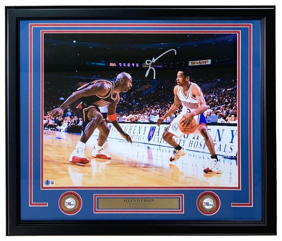 Allen Iverson Signed Framed 16x20 Philadelphia 76ers Photo vs Michael Jordan BAS