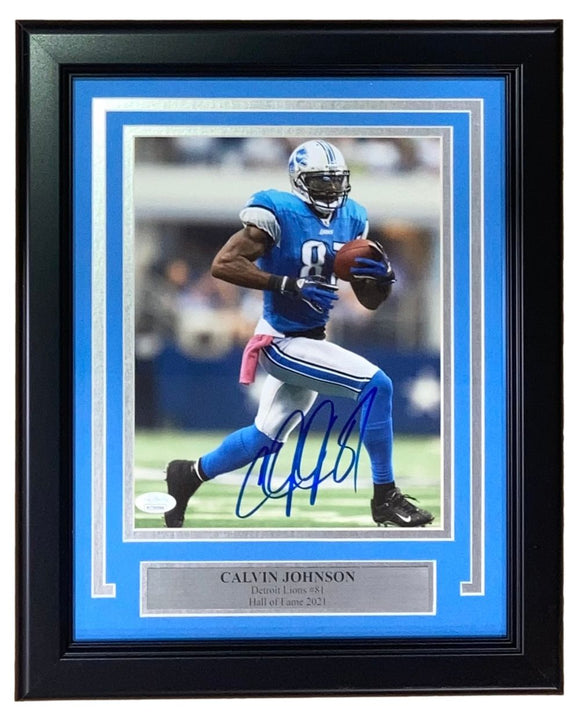 Calvin Johnson Signed Framed 8x10 Detroit Lions Photo JSA