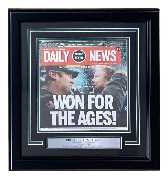 Super Bowl LII (52) Philadelphia Eagles Framed Champions Full Daily News Newspaper