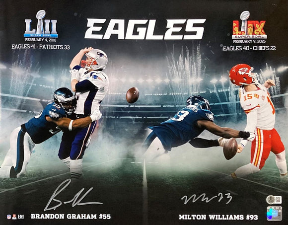 B Graham M Williams Signed 16x20 Eagles Super Bowl Strip Sack Collage Photo BAS