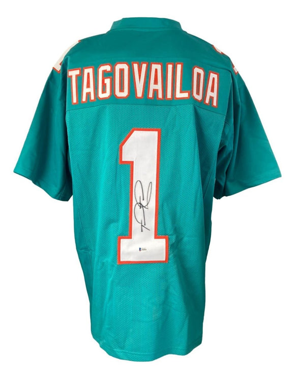 Tua Tagovailoa Miami Signed Teal Football Jersey BAS - Sports Integrity